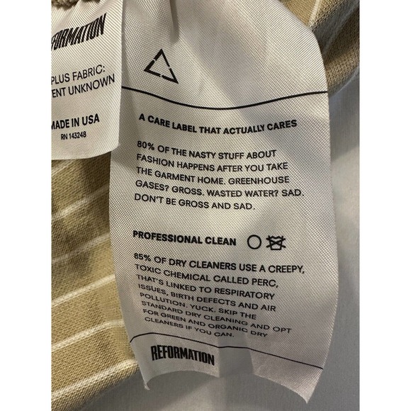 Reformation Crew Neck Shirt Beige White Stripe Long Length Quarter Sleeves Small - Picture 2 of 7